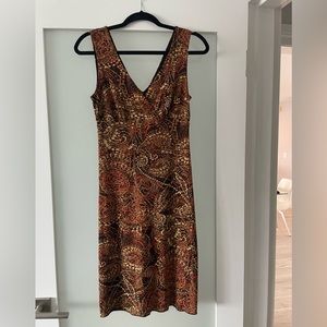 Knee length Dress - Brown/ orange, multi pattern. Rampage  - Medium